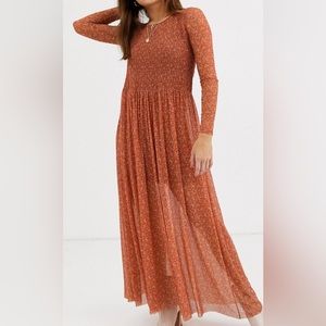 Free People Shirred Floral Midi Dress size small